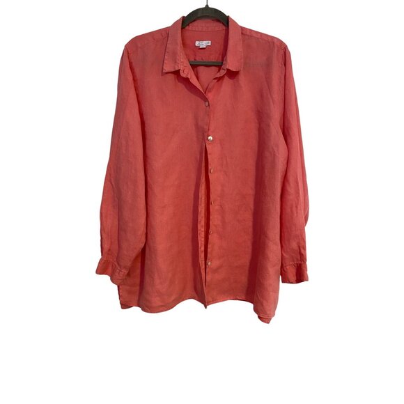 J. Jill Love Linen Women XL Coral Button-Up Shirt Long Sleeve Lightweight Comfy - Picture 1 of 8